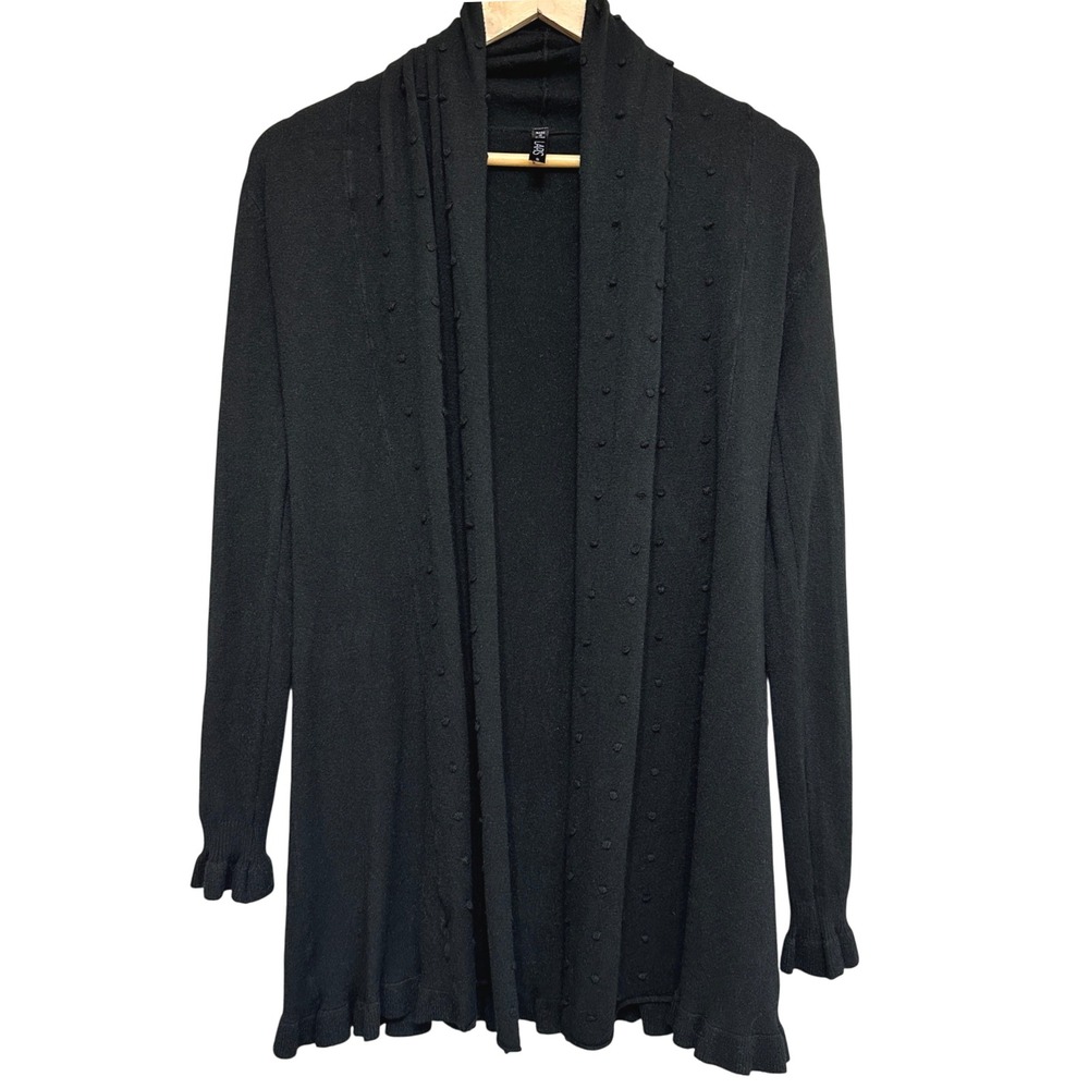 Anthropologie Lapis‎ Dotted Ruffle Hem Cardigan Women S Open Front Sweater Cozy